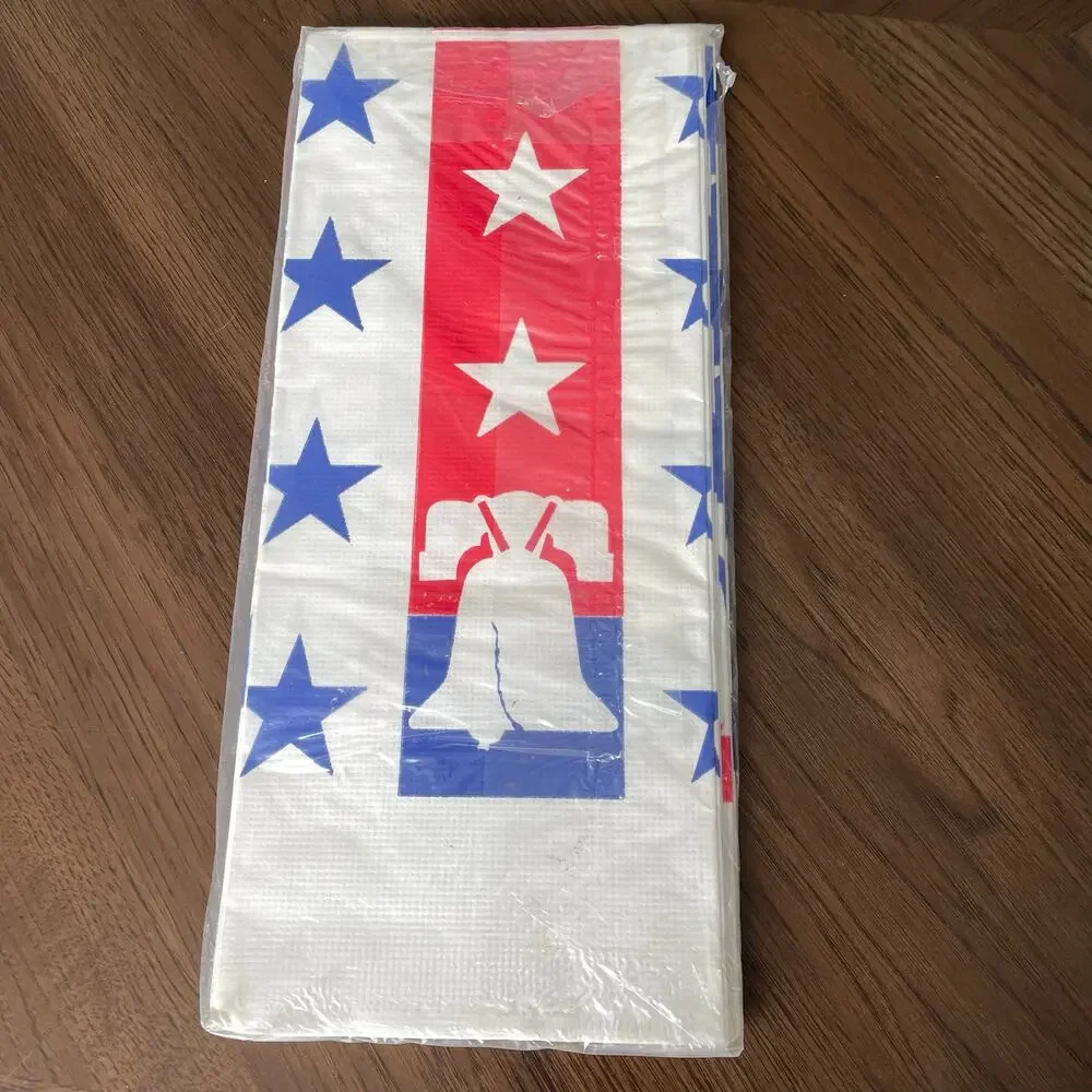 Vintage Hallmark Crepe Paper Table Cover Liberty Bell Tablecloth Prop NOS READ